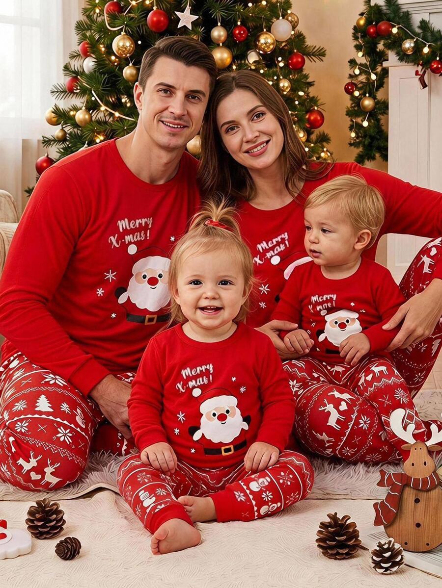 SHEIN Cute & Comfortable Christmas Print Pattern Fitted Pajama Set For Baby Boys - Multicolor - View 1