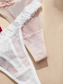 Charlaine French Romantic Lace Contrast Mesh Thong Panties Set Of 5 - Multicolor - View 3
