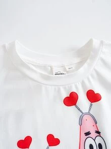 SpongeBob SquarePants | SHEIN Tween Girl Cartoon Print Casual Daily Short Sleeve T-Shirt - White - View 3