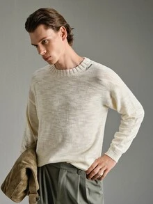 Calmiston Men's Letter Pattern Casual Versatile Daily Wear Sweater - White - View 3