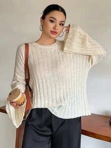 Dazy Plus Sequin Embellished Pullover Sweater, Casual Blogger Style, Spring/Autumn New Arrival - Apricot - View 4