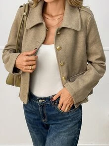 Elyressa Women's Solid Color Casual Versatile Daily Long Sleeve Jacket - Khaki - View 4