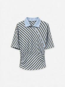 Nöista Women's Striped Casual Daily Wear T-Shirt - Blue - View 7