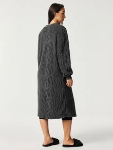 SHAPORA Women's Casual Plush Jacquard Home Dress - Dark Grey - View 2
