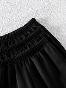 SHEIN 青少年女孩 3件組 素色百搭保暖內裡運動長褲 秋冬款 - 黑色 - 查看 3
