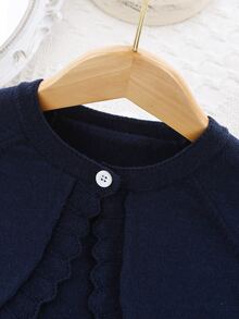 SHEIN Vintaside Kids Baby Girls Cardigans Spring Autumn Knit Long Sleeve Elegant Solid Color Short Style Shawl Jacket Fashion Versatile - Navy Blue - View 5