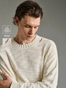 Calmiston Men's Letter Pattern Casual Versatile Daily Wear Sweater - White - View 1