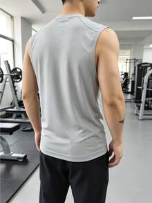 Men's Solid Color Casual Daily Wear Sports T-Shirt - Grey - View 2