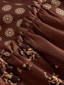 ROMWE Autumn/Winter Hippie Brown Paisley A-Line Spaghetti Strap Women's Short Dress - Brown - View 4