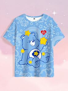 SHEIN X Care Bears Women's Round Neck Short Sleeve Cartoon Print T-Shirt - White - View 7