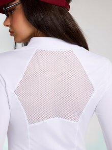 Easithlete Women's Minimalist Zipper Half Placket Mesh Patchwork Equestrian Riding Top - White - View 3