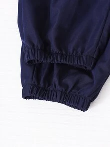 SHEIN 青少年女孩學院風馬匹圖案拉鍊運動套裝，海軍藍防風夾克外套與運動長褲2件組，休閒運動慢跑居家運動套裝 - 藍色 - 查看 8