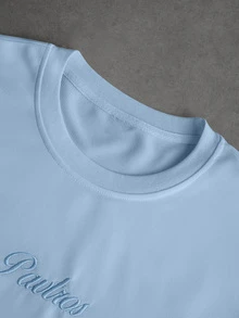 PAVTROS 男士字母刺繡圖案休閒日常穿著T恤 - 藍色 - 查看 6