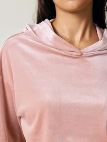 SHAPORA Women's Autumn/Winter Fashion Pink Velvet Fabric Short Sweatshirt & Straight Leg Pants Loungewear 2pcs Set - Pink - View 6