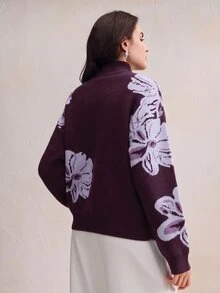 Anewsta Elegant Fashion Commuter Style Floral Rhinestone Women's Sweater - Purple - View 3