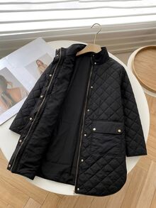 Rusticease Plus Size Women Solid Color Casual Versatile Winter Padded Coat - Black - View 5