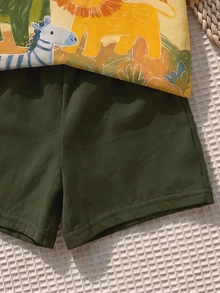 SHEIN 男嬰休閒極簡卡通圖案短袖上衣，適合春夏穿著 - 彩色 - 查看 4