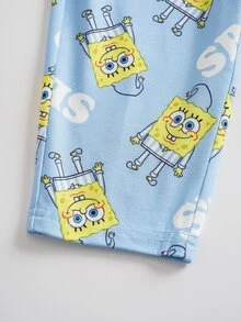SpongeBob SquarePants | SHEIN Baby Boy Cartoon Print Long Sleeve Top And Pants Casual Daily Home Sleepwear Set - Yellow - View 7