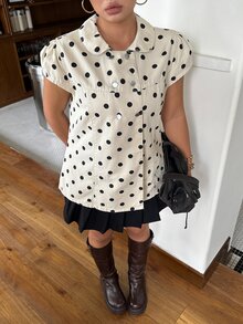 Rivivi Summer New Printed Polka Dot Peter Pan Collar Plus Size Denim Jacket - Multicolor - View 3