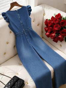GlowEve Women's Floral Embroidered Pattern Casual Daily Summer Denim Jumpsuit - Blue - View 2