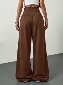 SHEIN Tall 女款素色休閒百搭日常穿著長褲 - 咖啡棕 - 查看 2