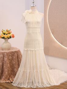 Teen Girls Dress Party Formal Christmas Vacation Lace White - Beige - View 6