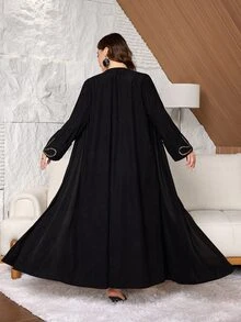 Al Najma Plus Size Women's Long Sleeve Bow Lace Loose Versatile Warm Autumn/Winter Arabic Abaya Cardigan - Black - View 3