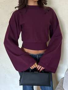 Aloruh Women's Autumn/Winter Purple Loose Top & Tight Waist Sweater - Purple - View 3