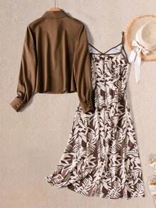 Rusticease Women's All-Over Print Camisole Dress & Long Sleeve Top Casual Daily 2pcs Set - Multicolor - View 2