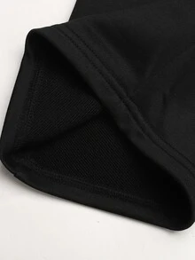 SHEIN 青少年女孩時尚休閒街頭風日常拼接撞色直筒長褲 - 黑色 - 查看 7