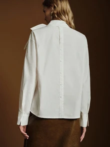 Anewsta Essential Autumn/Winter New High-Quality Standard Size Women's Blouse, Design-Focused Bowknot Ribbon Shirt, Stand Collar Loose Fit Slimming Commuter Versatile Long Sleeve Top - White - View 2