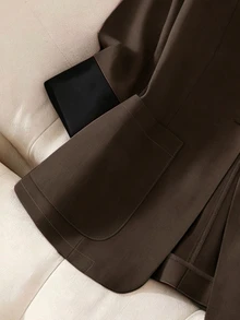 Franclia 女款夏季對比色翻領休閒通勤 3/4 袖輕量西裝外套 - 咖啡棕 - 查看 5