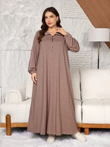 Lacomfia Women's Long Sleeve Trim Loose Casual Daily Versatile Plus Size Long Sweatshirt - Khaki - View 4