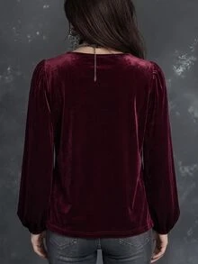 Glimmora Fashion Casual Basic Style Wine Fabric Feature Lantern Sleeve Design Women T-Shirt - Burgundy - View 2