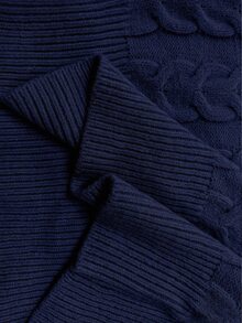 SHEIN Raffinéa 女款時尚長袖麻花編織毛衣街頭風百搭 - 藏蓝色 - 查看 8