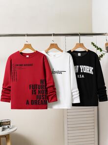 SHEIN 3PCS Tween Boys T-Winter Shirts Autumn Kids - Multicolor - View 3