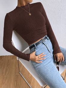 SHEIN Frenchy 女款高領長袖修身T恤 - 咖啡棕 - 查看 5
