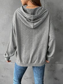 SHEIN LUNE 素色落肩連帽衛衣，秋冬長袖上衣，休閒款 - 淺灰色 - 查看 2