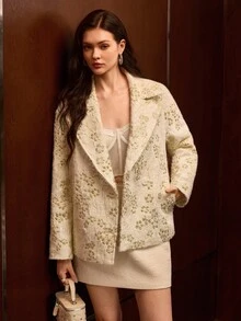 MOTF PREMIUM JAKET PENDEK RAJUT JACQUARD MUSIM GUGUR/DINGIN WANITA - Aprikot - View 7