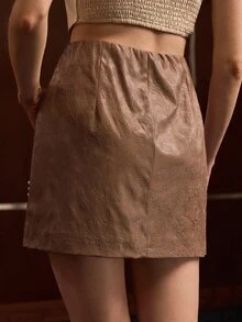 MOTF PREMIUM WOMEN'S AUTUMN/WINTER LEATHER EMBROIDERED SKIRT WITH POSITIONED JEWELRY EMBROIDERY SHORT SKIRT - Apricot - View 3