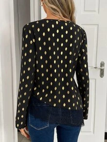 Elyressa Women's Woven Casual V-Neck Fall Blouse - Black - View 2