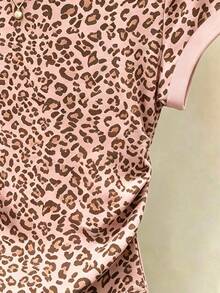 Franclia 女款戶外休閒運動上衣，夏季新款，豹紋圖案，棕色，學生度假穿搭，修身收腰女款T恤 - 彩色 - 查看 3