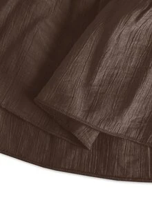 SHEIN 女款秋冬新品：簡約休閒優雅百搭修身上衣，彈性領口、雙層荷葉邊飾、抽褶袖口、百褶設計；適合通勤與約會穿搭；女款秋冬套裝；優雅上衣；百搭上衣 - 棕色 - 查看 7