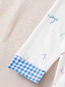 Conjunto de pijama para niñas con estampado de cuadros y gráfico de dibujos animados - Celeste - Ver 6