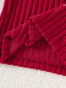 SHEIN Vintaside Kids Young Girl) Red Casual Textured Dress Suitable For Party And Outdoor Occasions Autumn/Winter Wear - Multicolor - View 7