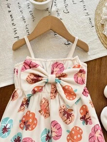 SHEIN رومبير كامي مطبوع بفيونكة لطيف وكاجوال للصيف للبنات الصغيرات - متعدد الألوان - مشاهدة 4