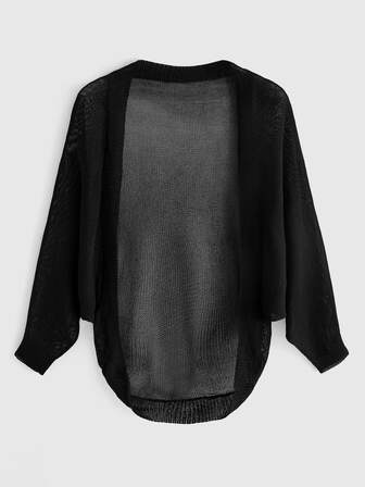 Goth Vintage Dark Batwing Sleeve Plus Size Knit Black Thin Cardigan