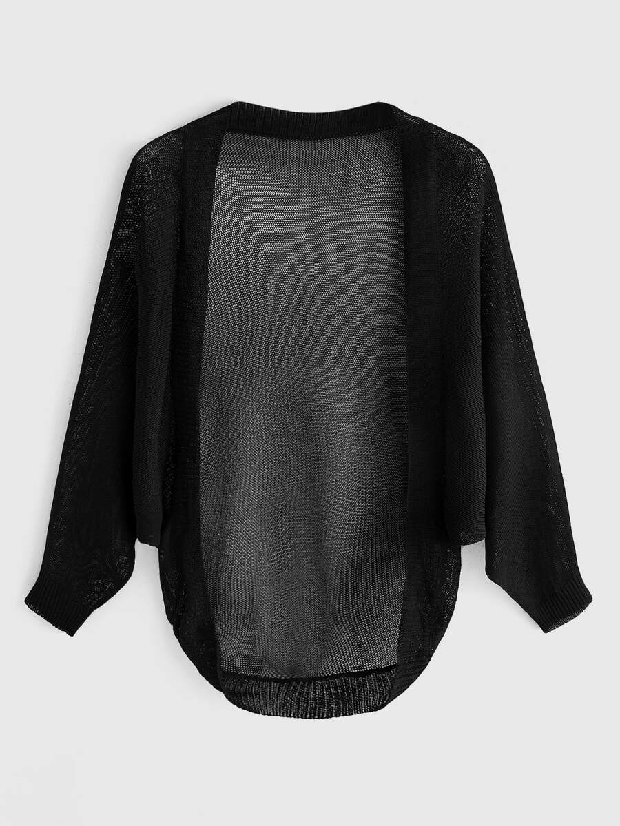 ROMWE Goth Cardigan Rajut Tipis Hitam Ukuran Plus Lengan Kelelawar Gelap Bergaya Vintage - Hitam - View 1