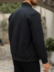 Manfinity Homme 男士棒球領拉鍊夾克 - 黑色 - 查看 2