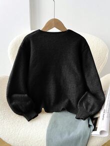 SHEIN Frenchy 女款休閒針織開襟衫，秋冬服飾，蝴蝶結細節，街頭風穿搭，適合日常通勤、約會、派對、秋冬、夏季、婚禮、海灘、畢業典禮，優雅休閒，外出穿著，Y2K風格，音樂祭穿搭，度假服裝，返校服裝 - 黑色 - 查看 2